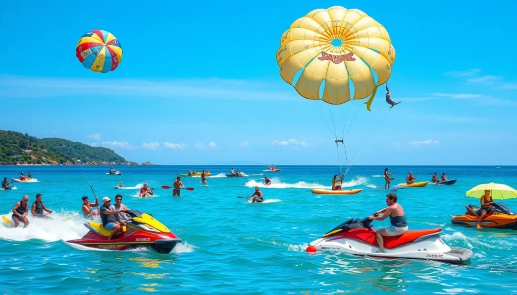Generate an image of people enjoying water sports at Pattaya Beach.