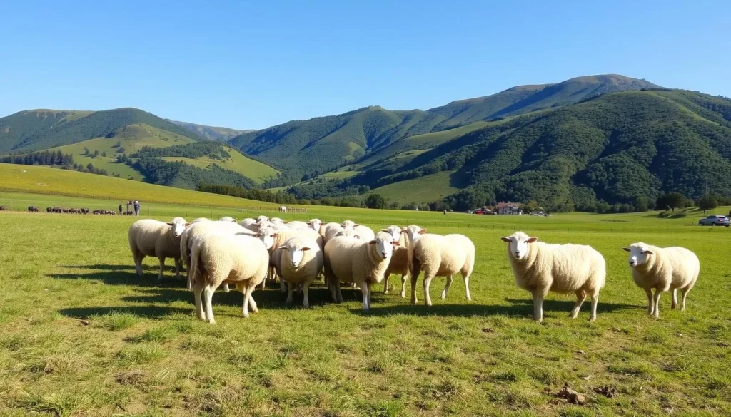 Generate an image of sheep grazing at Cingjing Farm