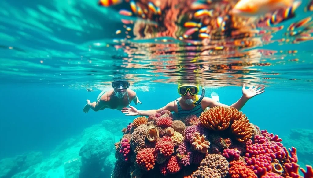 Generate an image of snorkeling at Molokini Crater.
