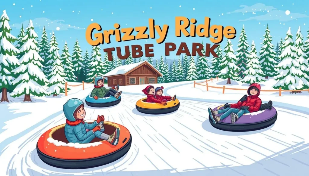 Generate an image of snow tubing at Grizzly Ridge Tube Park at Snow Summit.