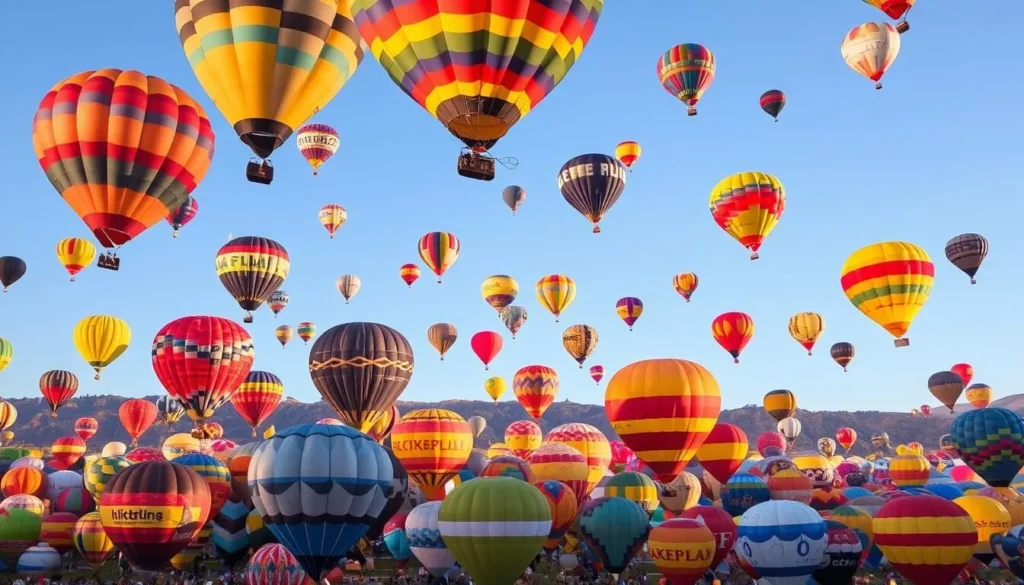 Generate an image of the Albuquerque International Balloon Fiesta with hundreds of colorful balloons in the sky.
