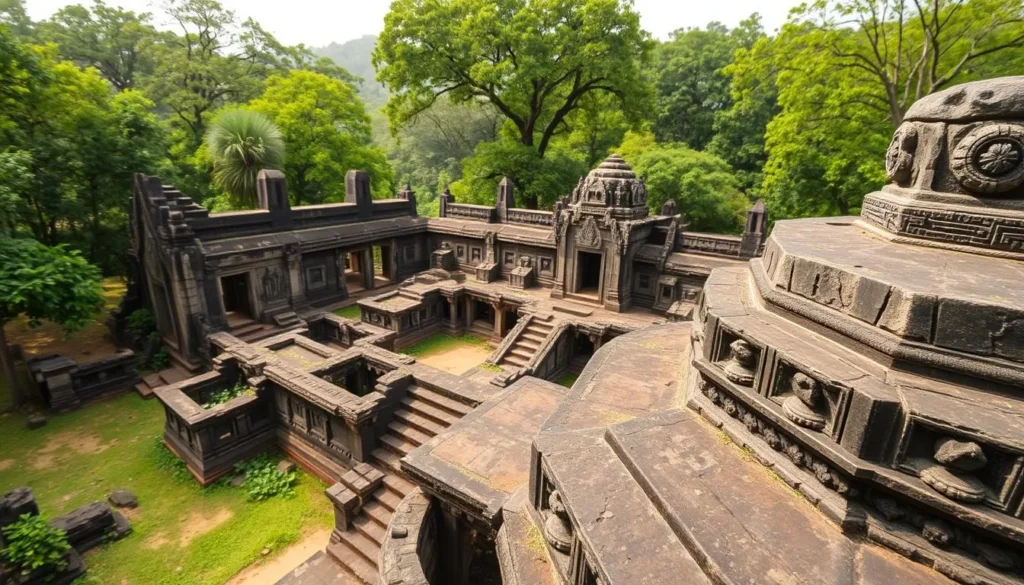 Generate an image of the Angkor Borei Archaeological Site with ancient ruins.