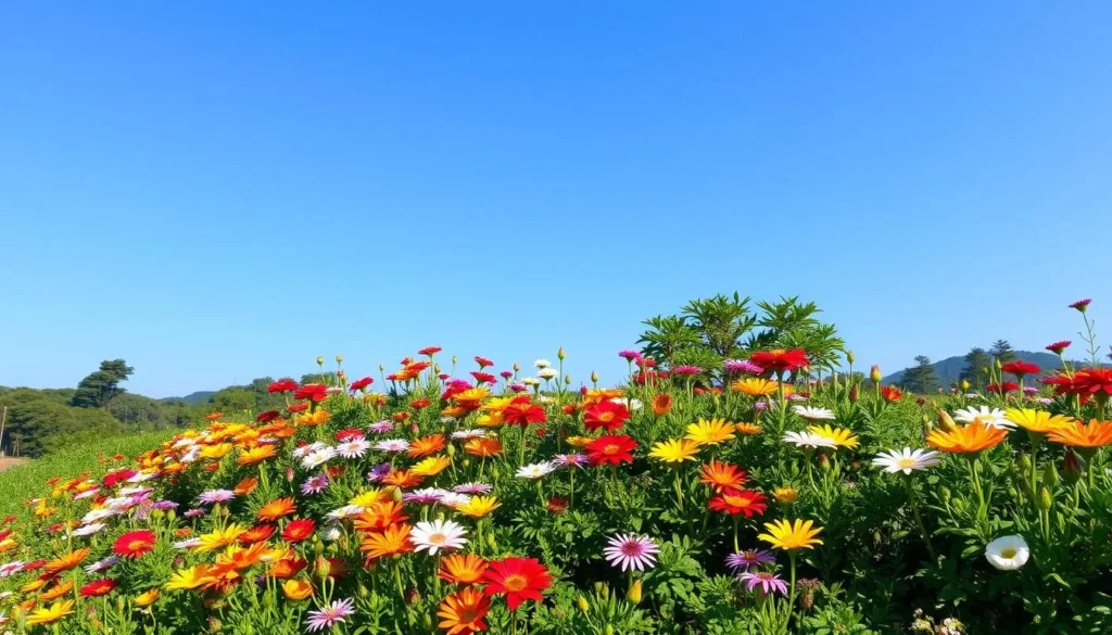 Generate an image of the Ansan Botanical Garden with a variety of flowers and lush greenery.