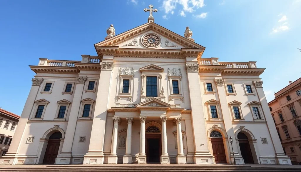 Generate an image of the Basilica San Giuseppe in Seregno, Italy, focusing on its neoclassical facade and interior details.