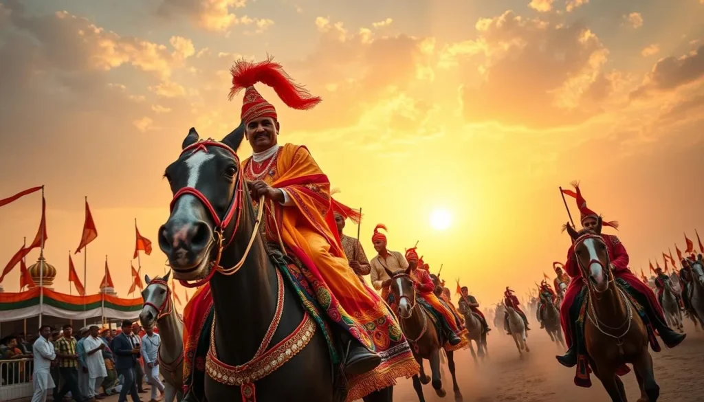 Generate an image of the Bauchi Durbar Festival, capturing the vibrant colors and equestrian parade.
