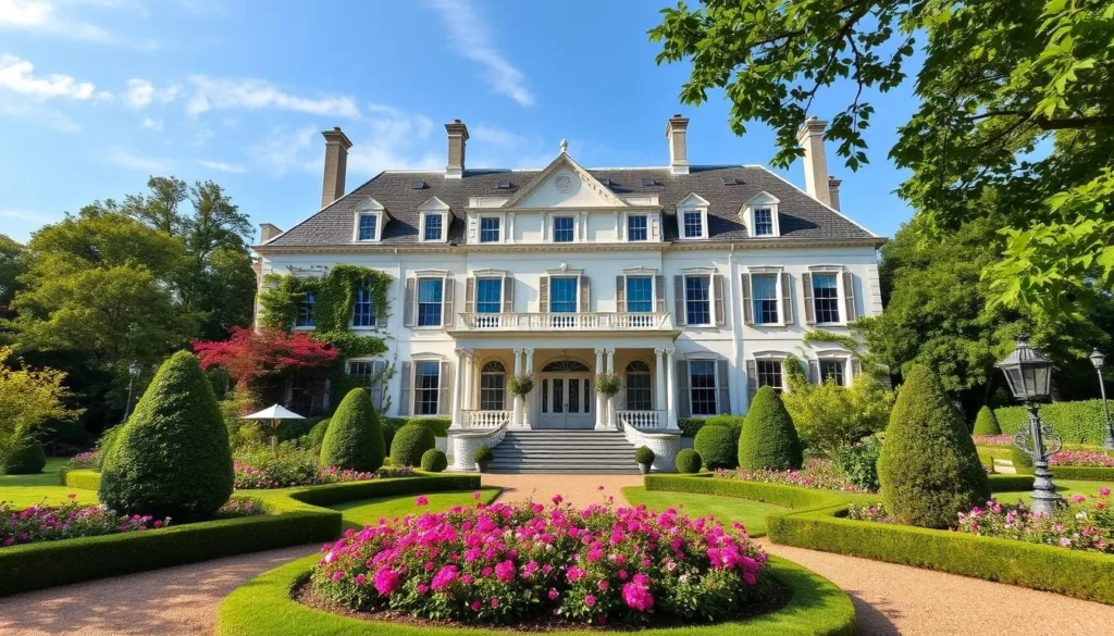 Generate an image of the Beauvoir Estate mansion with its beautifully maintained gardens.
