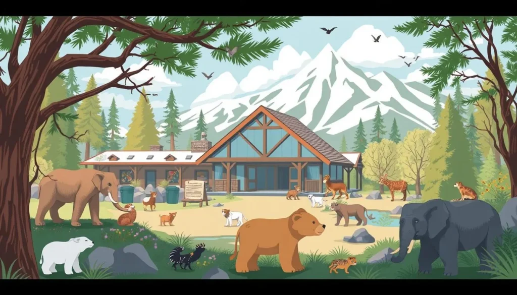 Generate an image of the Big Bear Alpine Zoo, featuring some of the animals that are housed there.