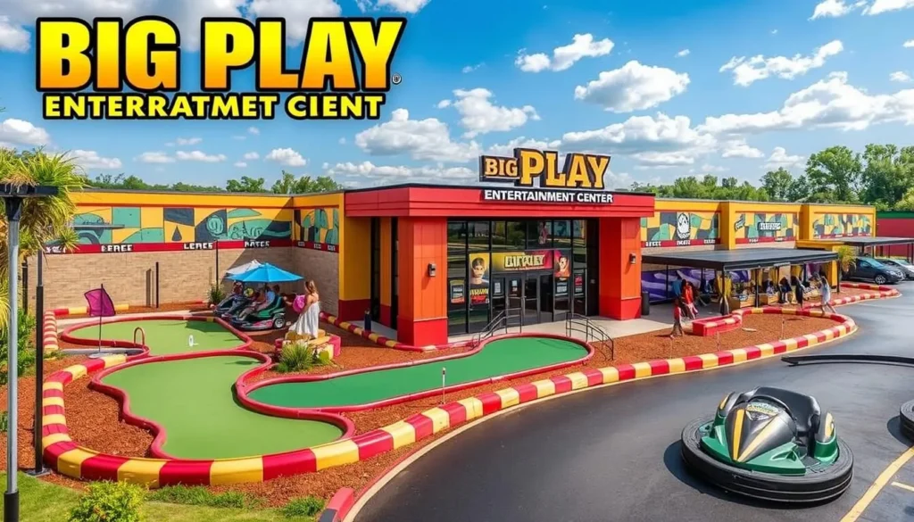 Generate an image of the Big Play Entertainment Center, showcasing its mini-golf courses, go-kart tracks, or other entertainment options.