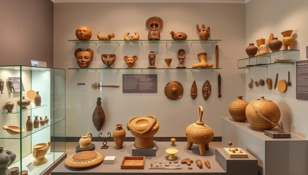 Generate an image of the Borno State Museum, highlighting its collection of archaeological and ethnographic artifacts.