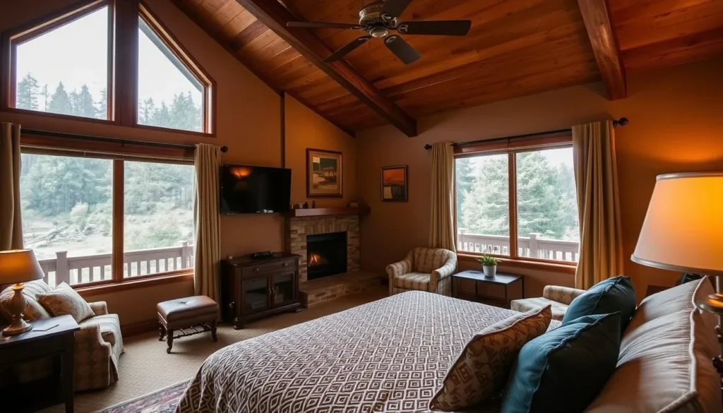 Generate an image of the Brewery Gulch Inn Mendocino's cozy guest room.
