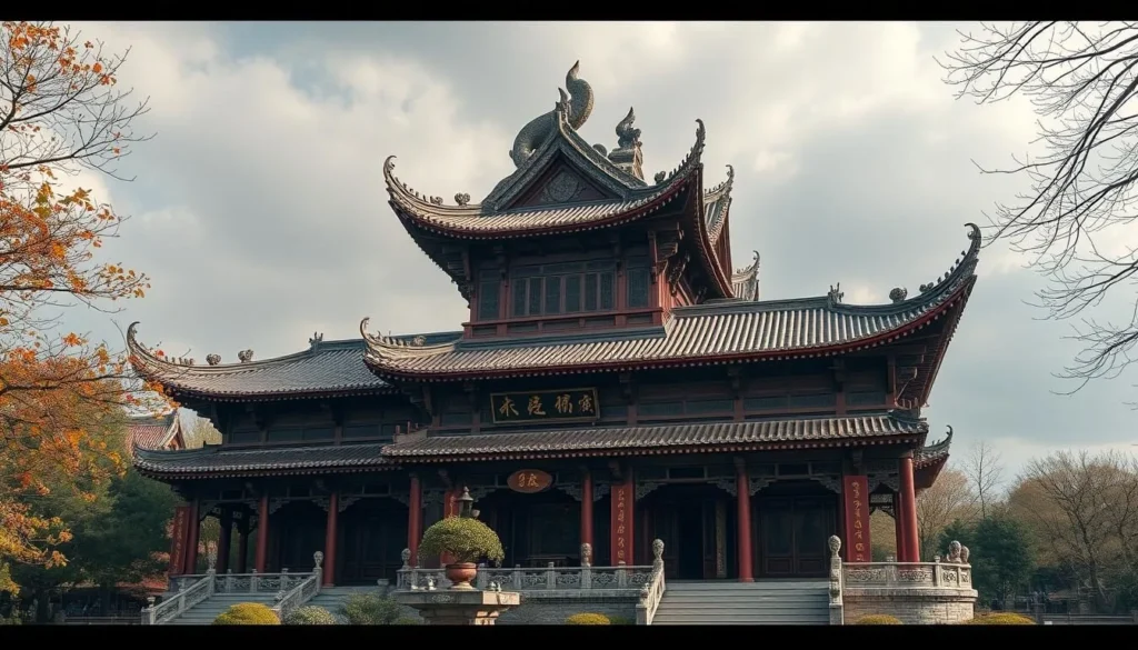 Generate an image of the Buddha Tooth Relic Temple's stunning Tang-style architecture