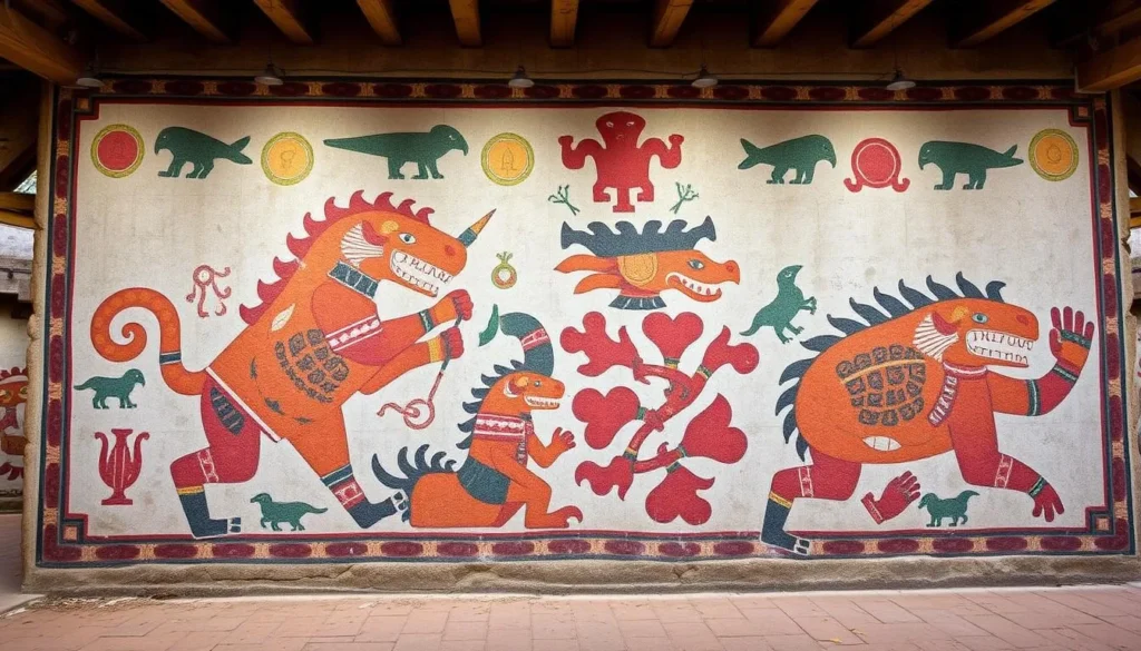 Generate an image of the Cacaxtla Archaeological Site's main mural