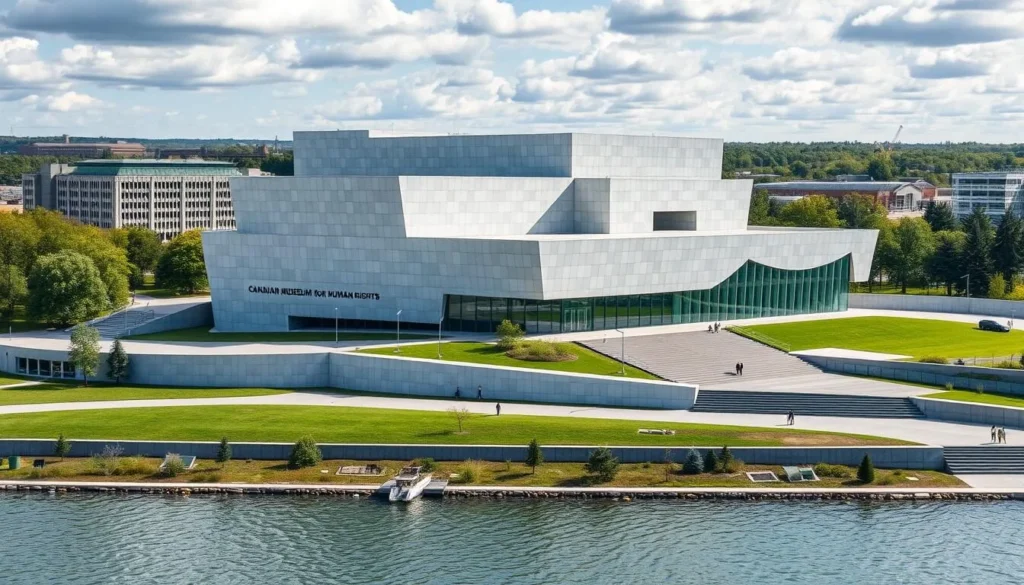 Generate an image of the Canadian Museum for Human Rights in Winnipeg, showcasing its unique architecture.