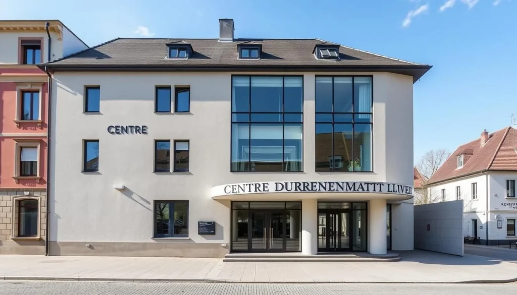 Generate an image of the Centre Dürrenmatt Neuchâtel's exterior, showcasing its unique architecture.