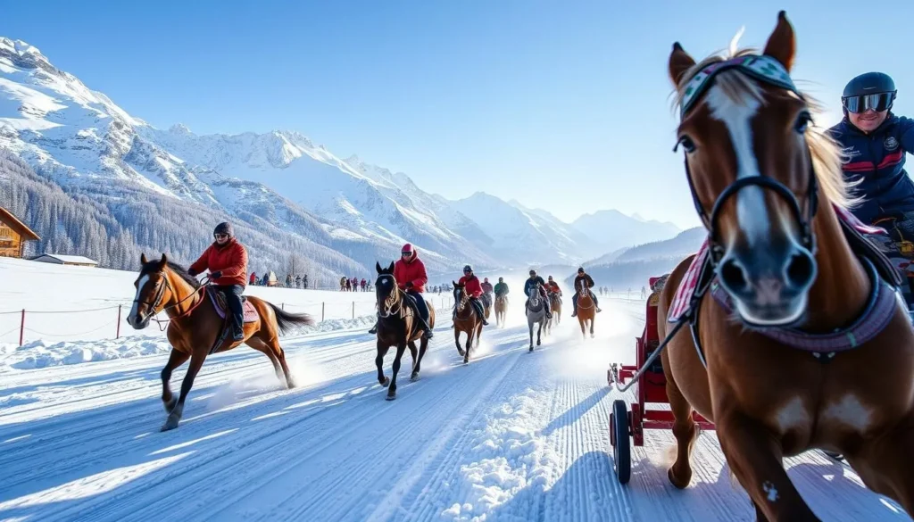 Generate an image of the Cresta Run or White Turf horse races in St. Moritz