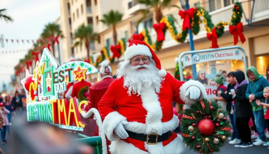 Generate an image of the Destin Christmas Parade with Santa Claus