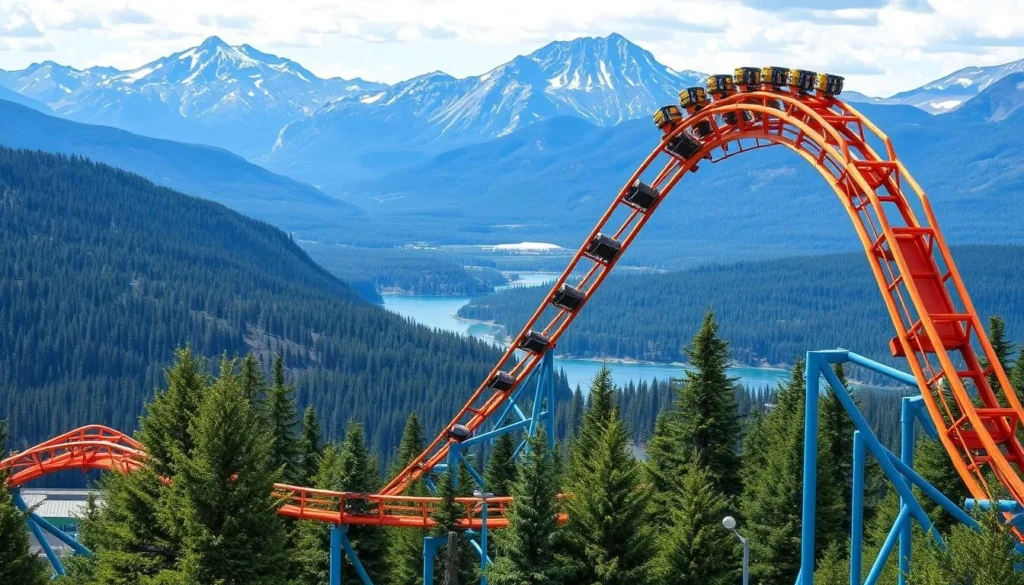 Generate an image of the Flathead Lake Alpine Coaster with a scenic mountain backdrop.