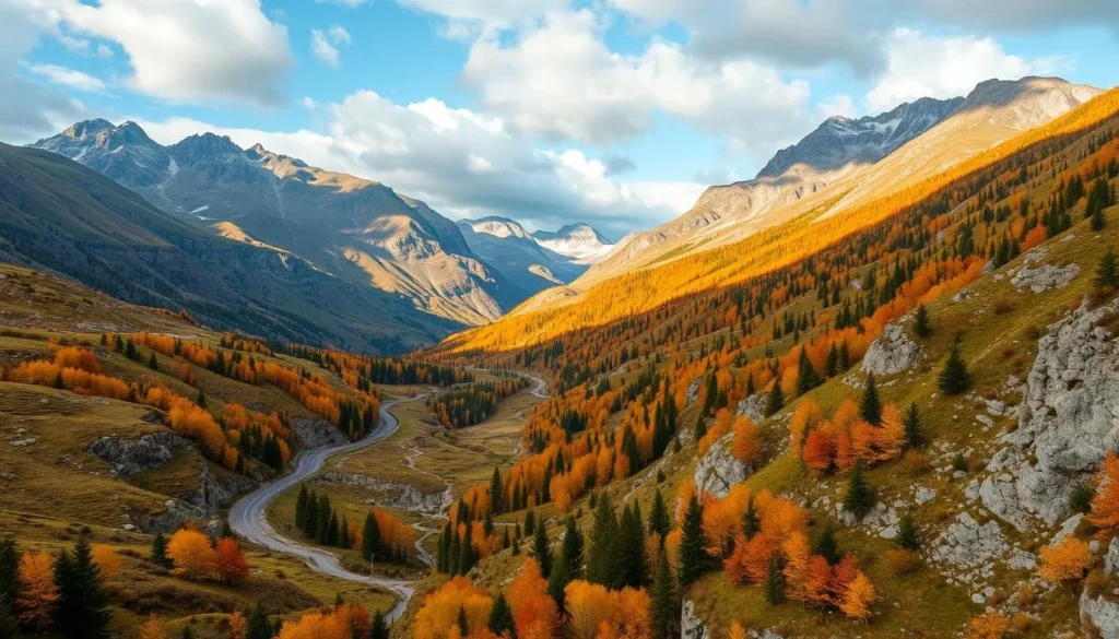 Generate an image of the Flüela Pass with its winding roads and surrounding peaks.