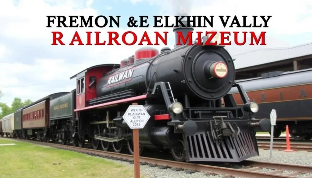 Generate an image of the Fremont & Elkhorn Valley Railroad Museum with a vintage train in the background.