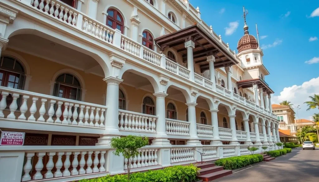 Generate an image of the Galle Face Hotel's colonial architecture and veranda.
