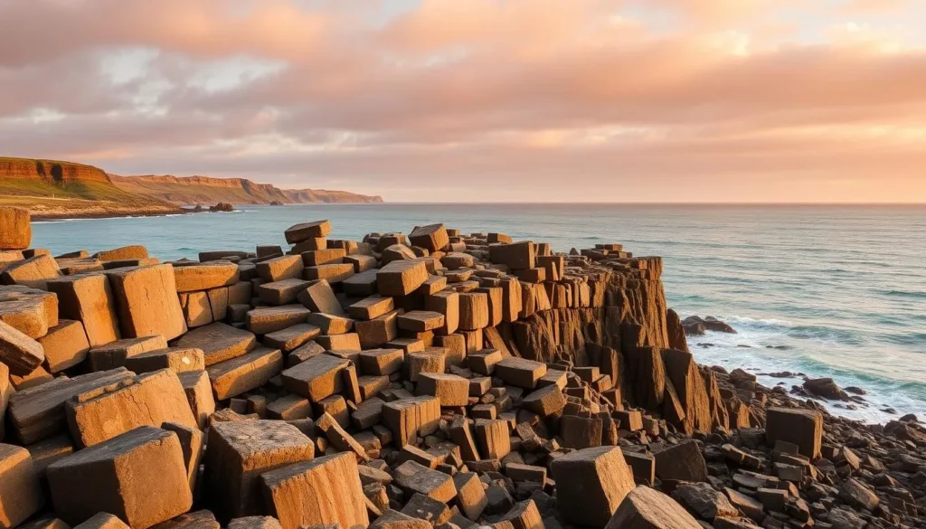 Generate an image of the Giant's Causeway with its unique interlocking basalt columns.