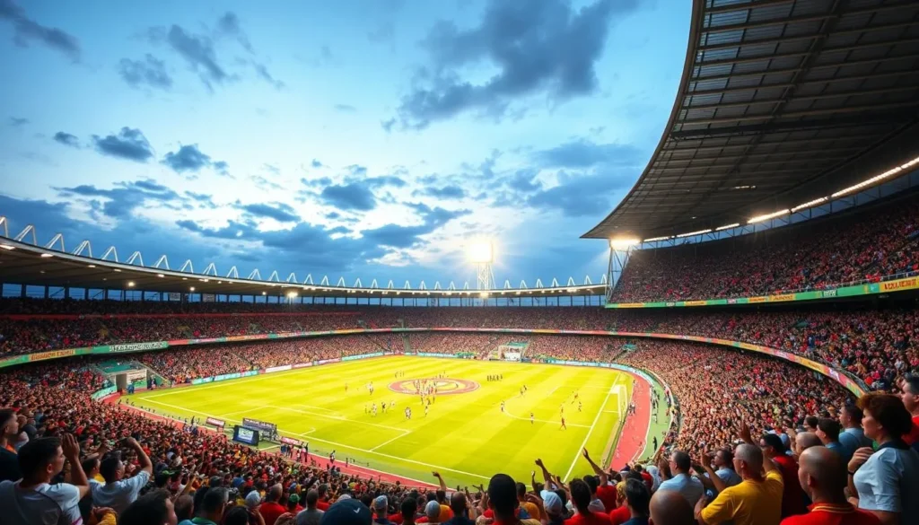 Generate an image of the Godswill Akpabio International Stadium filled with spectators cheering during a football match.