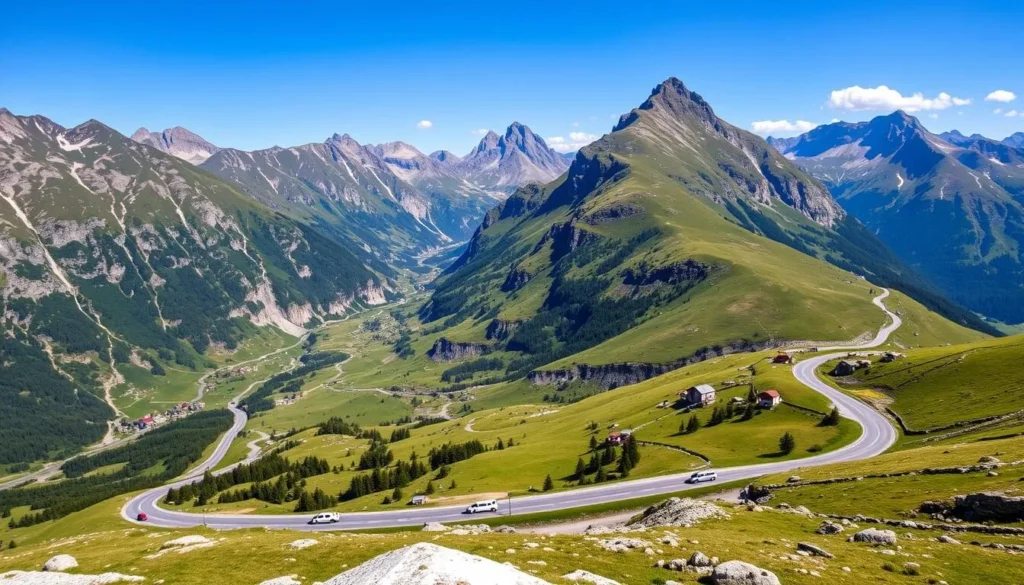 Generate an image of the Gotthard Pass in Uri, Switzerland, showcasing its scenic mountain roads and picturesque valleys.