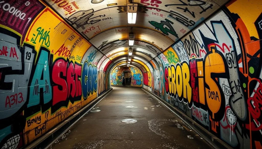 Generate an image of the Graffiti Tunnel, showcasing its vibrant and dynamic street art.