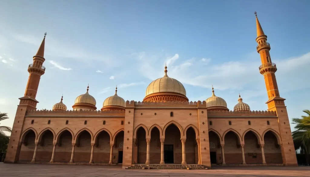 Generate an image of the Grand Mosque in Bobo-Dioulasso, showcasing its Sudanese architectural style and distinctive features like cone-shaped minarets and buttressed walls.