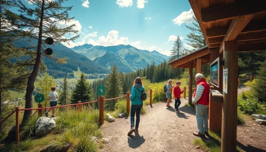 Generate an image of the Grimmimutz adventure trail in Diemtigtal, showcasing its interactive stations and natural surroundings.