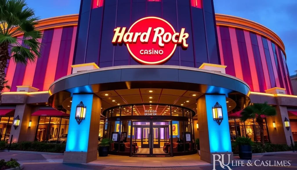 Generate an image of the Hard Rock Hotel & Casino's exterior or main entrance.
