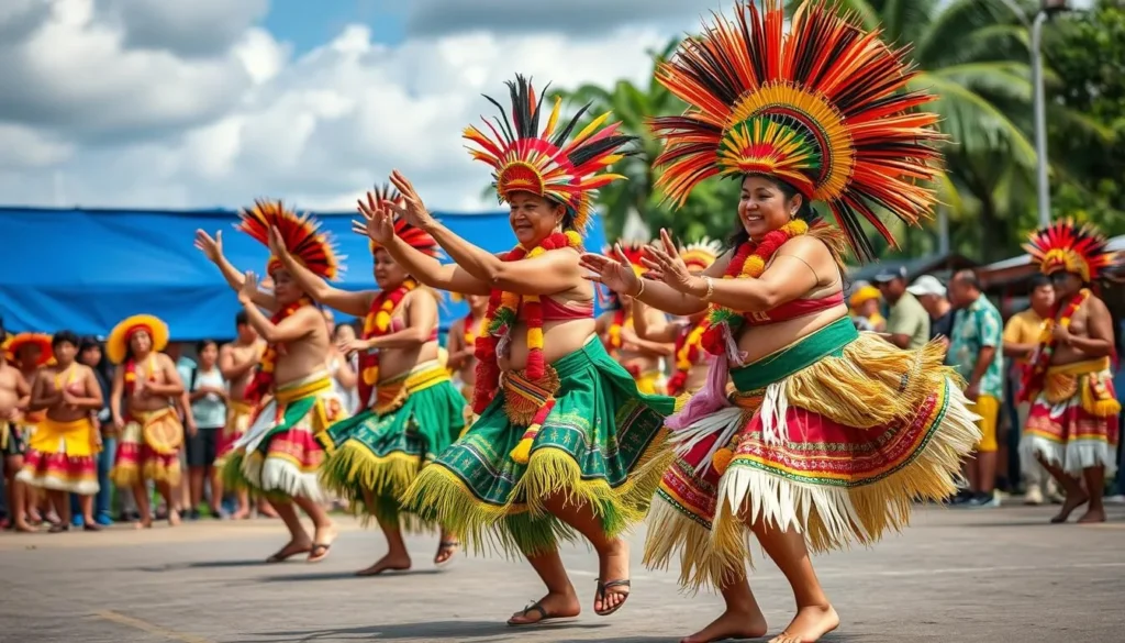 Generate an image of the Heilala Festival in Nuku'alofa, Tongatapu, showcasing traditional Tongan dance and cultural performances.