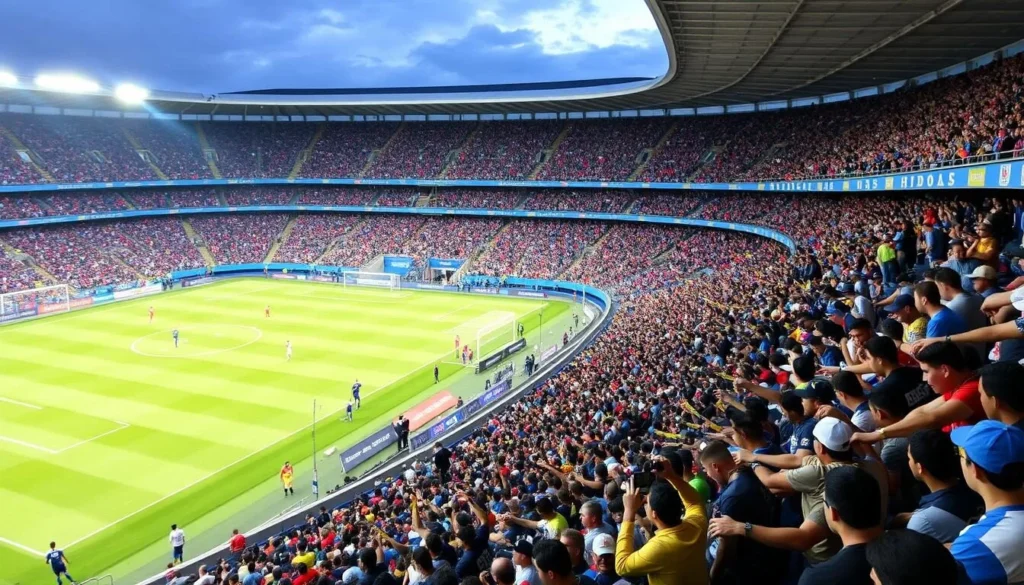 Generate an image of the Hidalgo Stadium during a Tuzos soccer match.