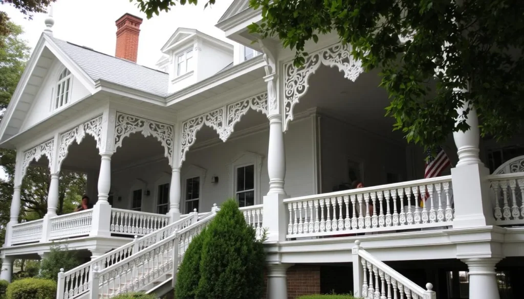 Generate an image of the Historic Redding House with its grand verandas.