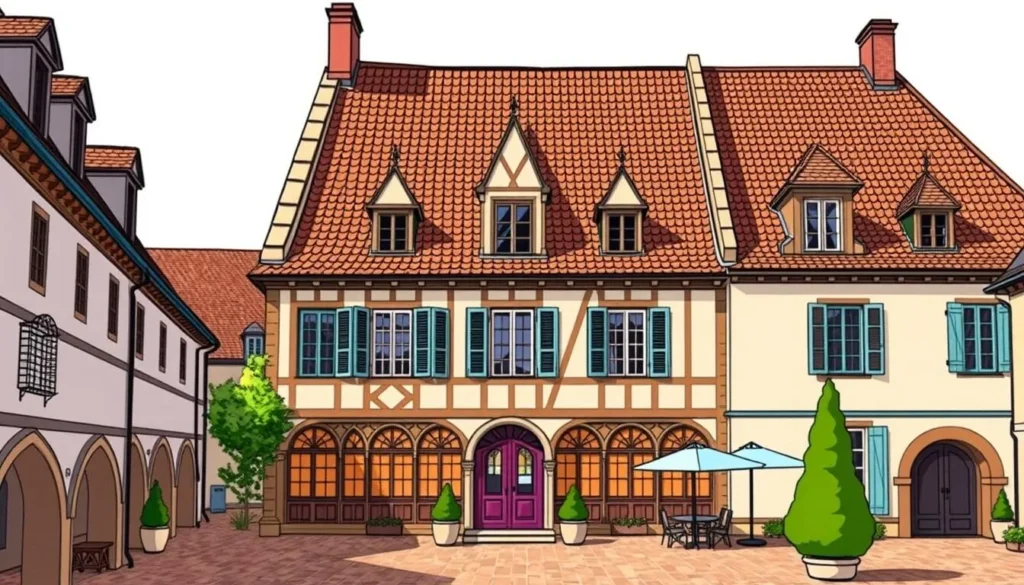 Generate an image of the Hospices de Beaune, featuring its distinctive glazed tile roof and charming courtyard.