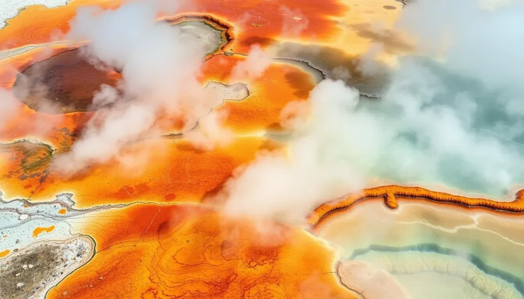 Generate an image of the Hot Creek Geological Site with steaming hot springs and vibrant mineral deposits.