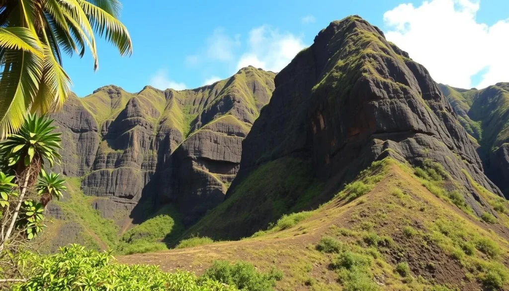 Generate an image of the Īao Needle in Maui, Hawaii, showcasing its unique geological formation and cultural significance.