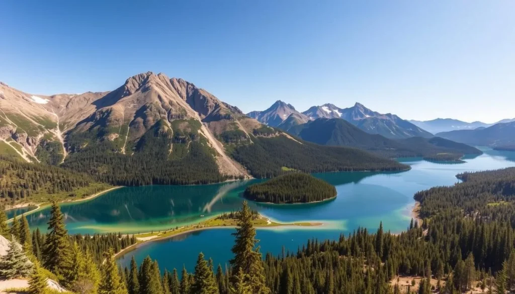Generate an image of the June Lake Loop scenic drive with four stunning alpine lakes.