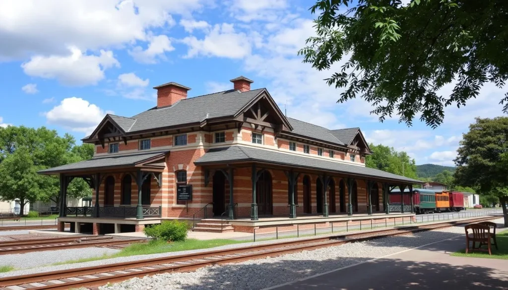 Generate an image of the Laurel Train Depot historic site with its beautifully preserved architecture.