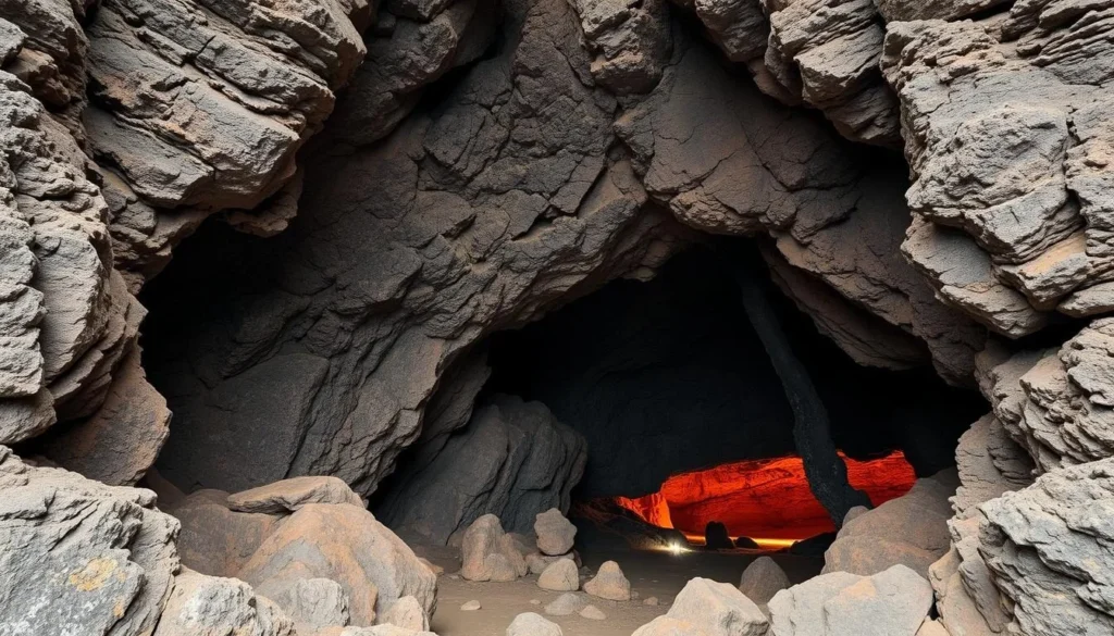 Generate an image of the Lava River Cave's entrance and interior.
