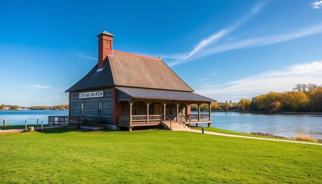 Generate an image of the Lewis & Clark Boathouse and Museum along the Missouri River.