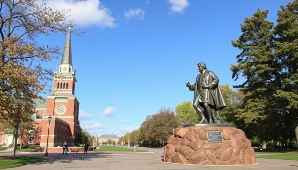 Generate an image of the Lewis and Clark bronze statue in St. Charles, Missouri.
