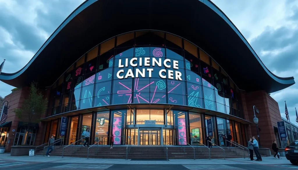 Generate an image of the Liberty Science Center's exterior or main entrance.