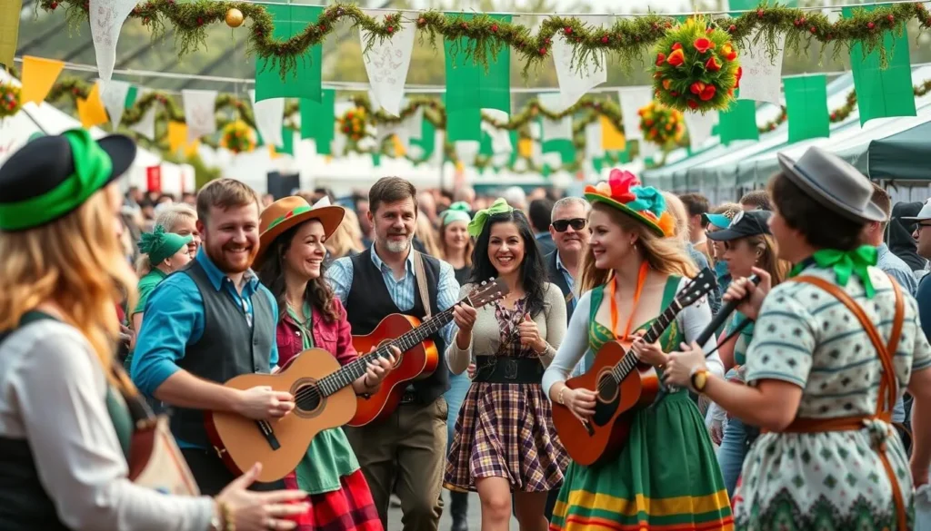Generate an image of the Lisdoonvarna Matchmaking Festival scene with people enjoying traditional Irish music and dance.