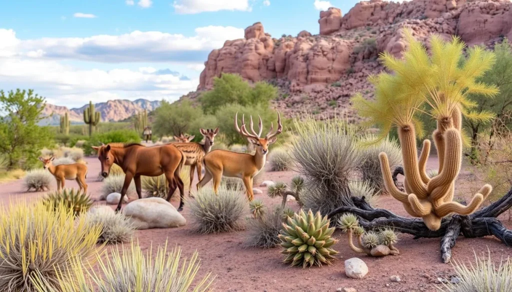 Generate an image of the Living Desert Zoo & Gardens State Park with native Chihuahuan Desert wildlife and plants.
