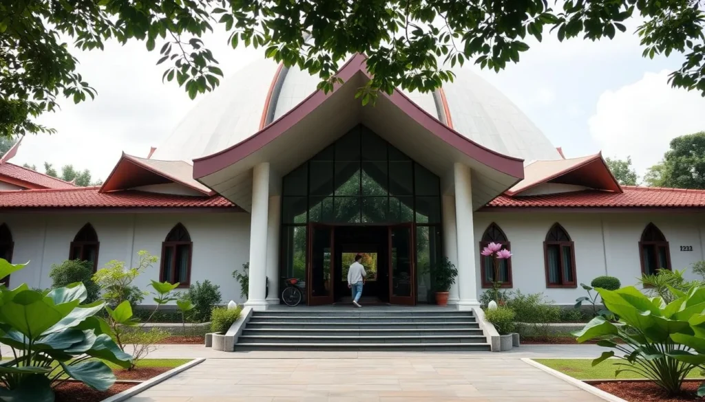 Generate an image of the Lotus Museum's exterior, showcasing its serene surroundings and traditional Thai architecture.