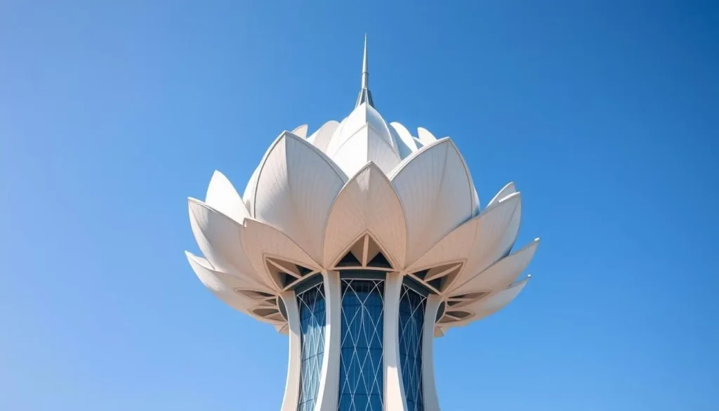 Generate an image of the Lotus Tower with its distinctive lotus-shaped design.