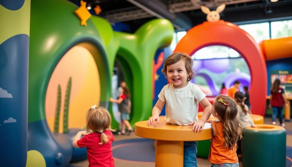 Generate an image of the Lynn Meadows Discovery Center's interactive exhibits, showcasing kids playing and learning.