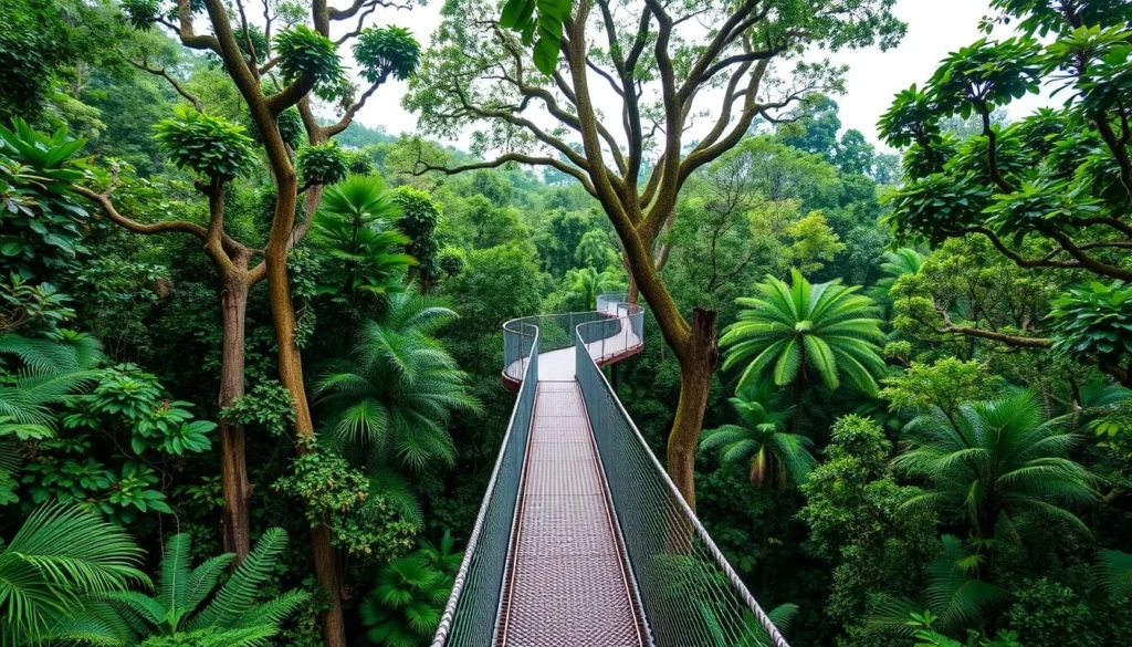 Generate an image of the MacRitchie TreeTop Walk in Singapore