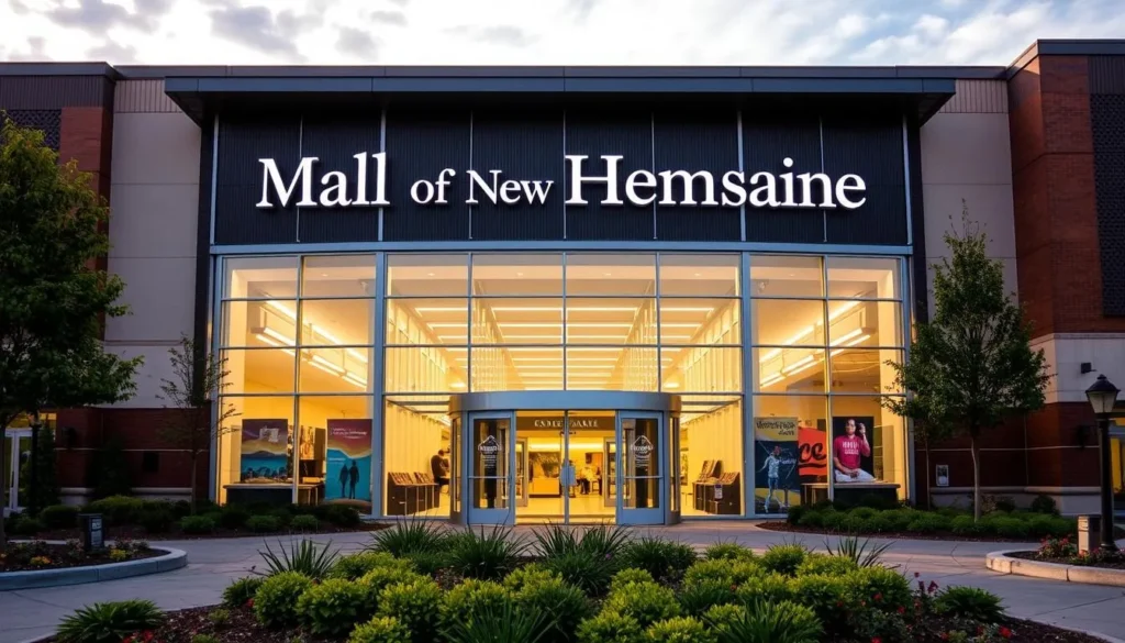 Generate an image of the Mall of New Hampshire's exterior or main entrance.